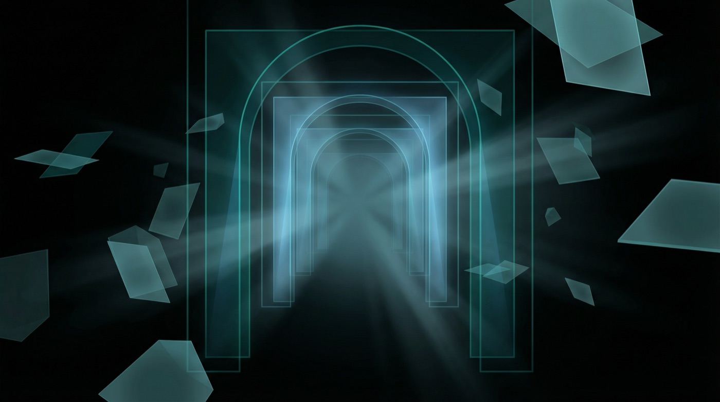 Abstract illustration of platforms converging toward automated creation